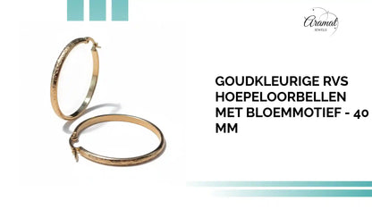Goudkleurige RVS Hoepeloorbellen met Bloemmotief - 40 mm by@Outfy