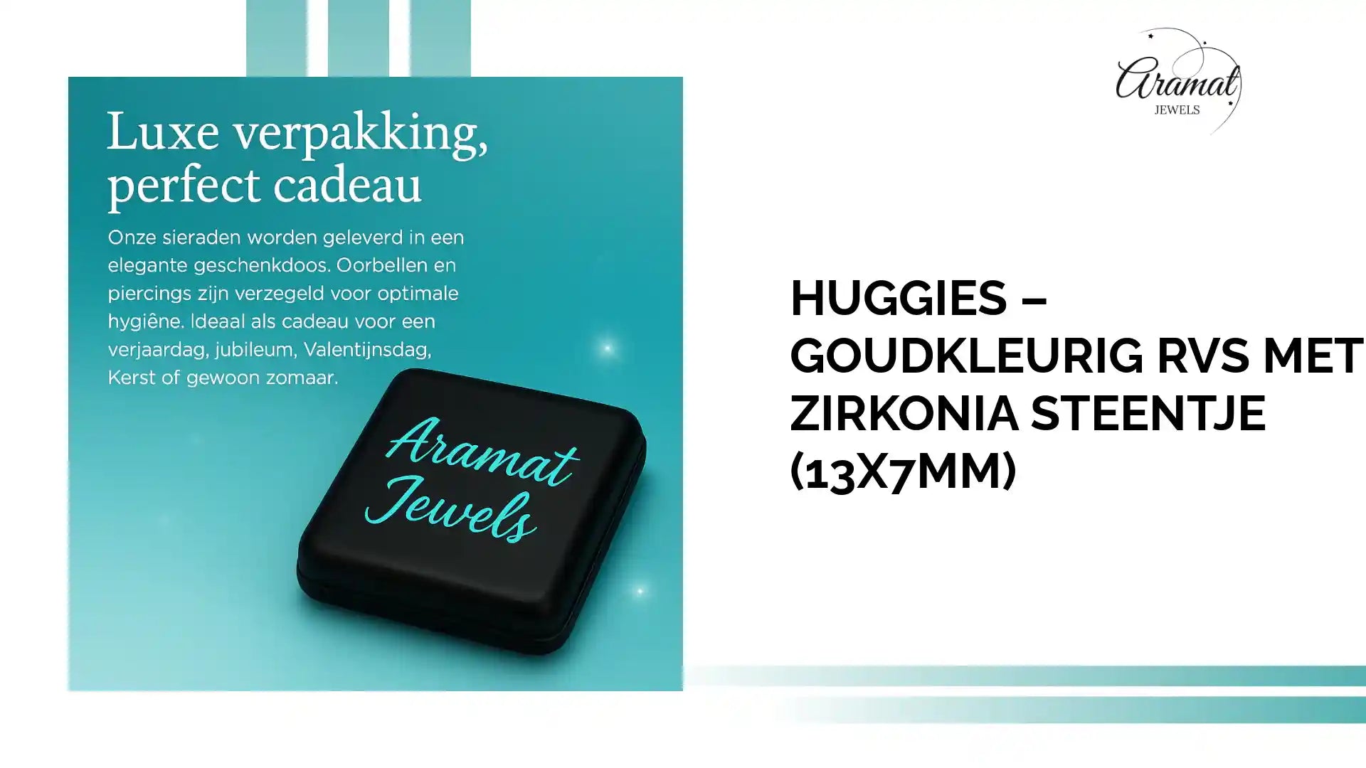 Huggies &ndash; Goudkleurig RVS met Zirkonia Steentje (13x7mm) by@Outfy