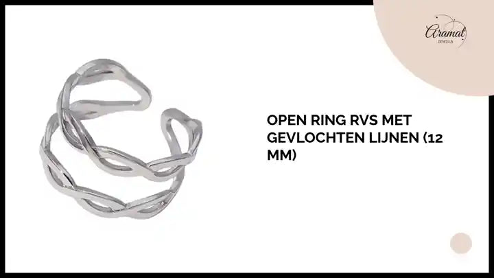 Open Ring RVS met Gevlochten Lijnen (12 mm) by@Outfy