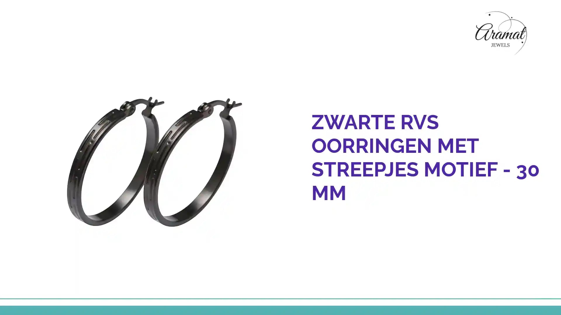 Zwarte RVS Oorringen met Streepjes Motief - 30 mm by@Outfy