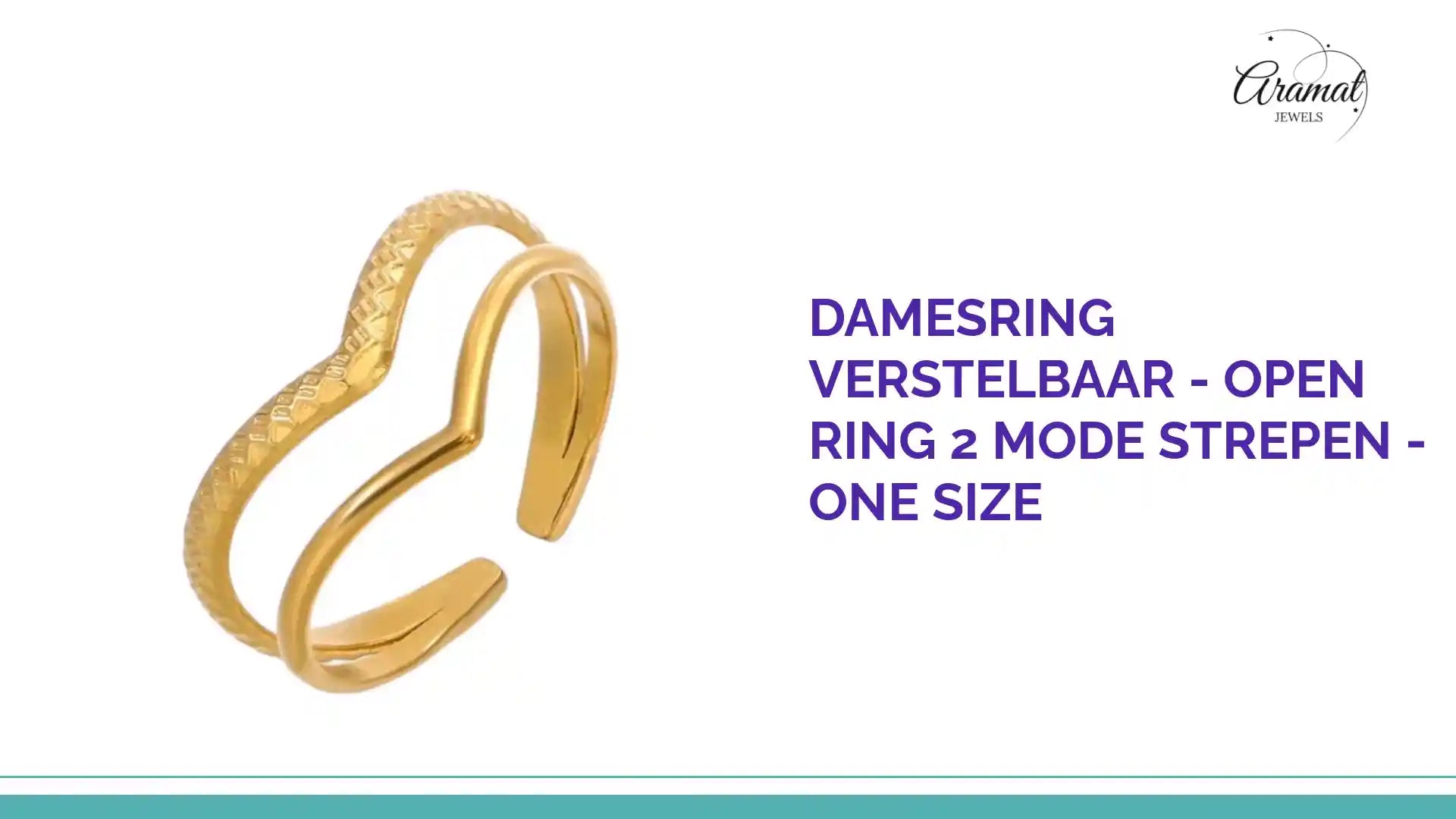 Damesring Verstelbaar - Open Ring 2 Mode Strepen - One Size by@Outfy