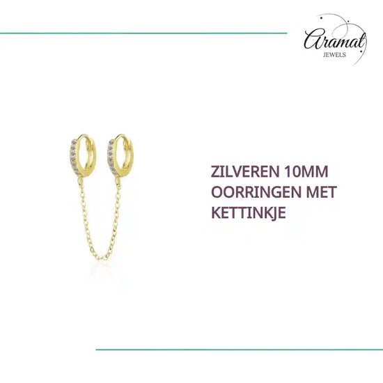Zilveren 10mm Oorringen met Kettinkje by@Outfy
