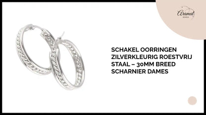 Schakel Oorringen Zilverkleurig Roestvrij Staal &ndash; 30mm Breed Scharnier Dames by@Outfy