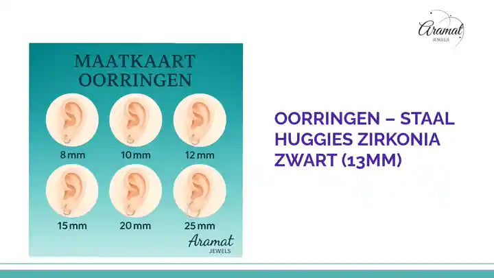 Oorringen &ndash; Staal Huggies Zirkonia Zwart (13mm) by@Outfy