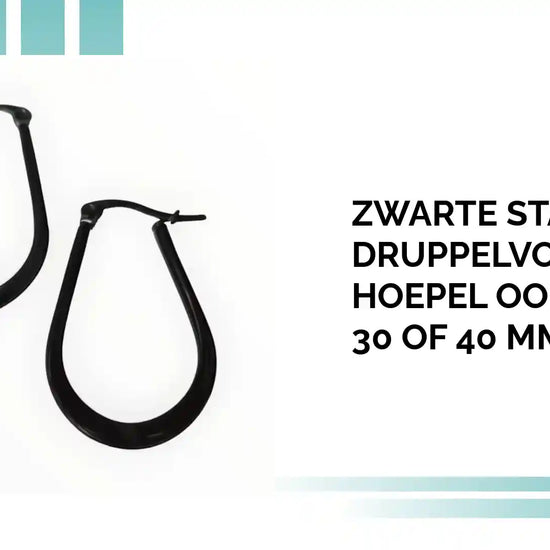 Zwarte Stalen Druppelvormige Hoepel Oorbellen &ndash; 30 of 40 mm by@Outfy