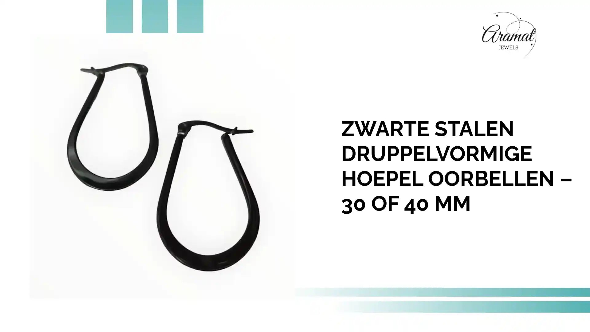 Zwarte Stalen Druppelvormige Hoepel Oorbellen &ndash; 30 of 40 mm by@Outfy