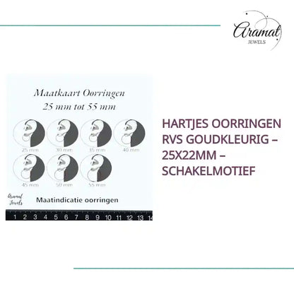 Hartjes Oorringen RVS Goudkleurig &ndash; 25x22mm &ndash; Schakelmotief by@Outfy