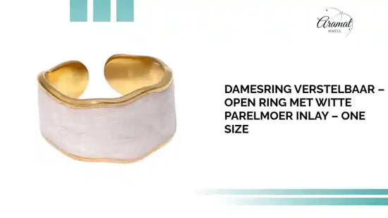 Damesring Verstelbaar &ndash; Open Ring met Witte Parelmoer Inlay &ndash; One Size by@Outfy