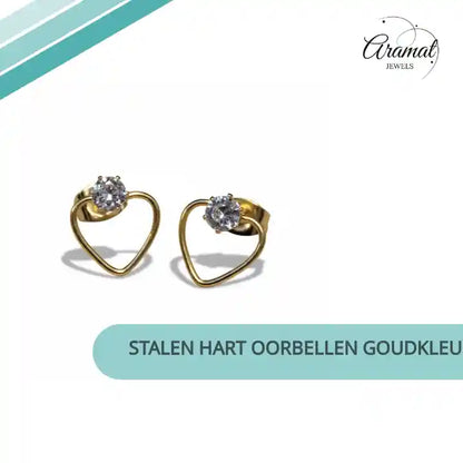Stalen Hart Oorbellen Goudkleur 10mm Zirkonia Open by@Outfy