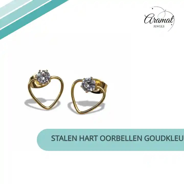 Stalen Hart Oorbellen Goudkleur 10mm Zirkonia Open by@Outfy