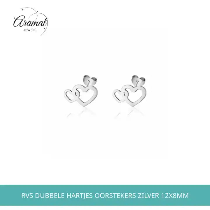 RVS Dubbele Hartjes Oorstekers Zilver 12x8mm by@Outfy
