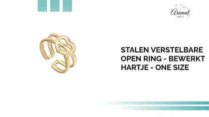 Stalen Verstelbare Open Ring - Bewerkt Hartje - One Size by@Outfy