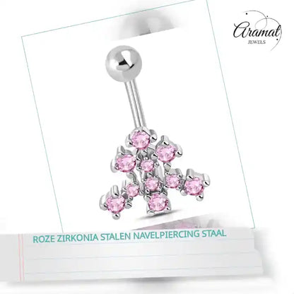 Roze Zirkonia Stalen Navelpiercing staal by@Outfy