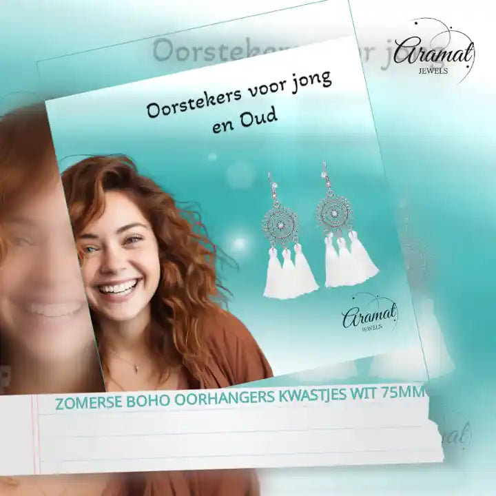 Zomerse Boho Oorhangers Kwastjes Wit 75mm by@Outfy