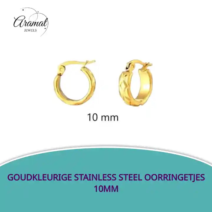 Goudkleurige Stainless Steel Oorringetjes 10mm by@Outfy