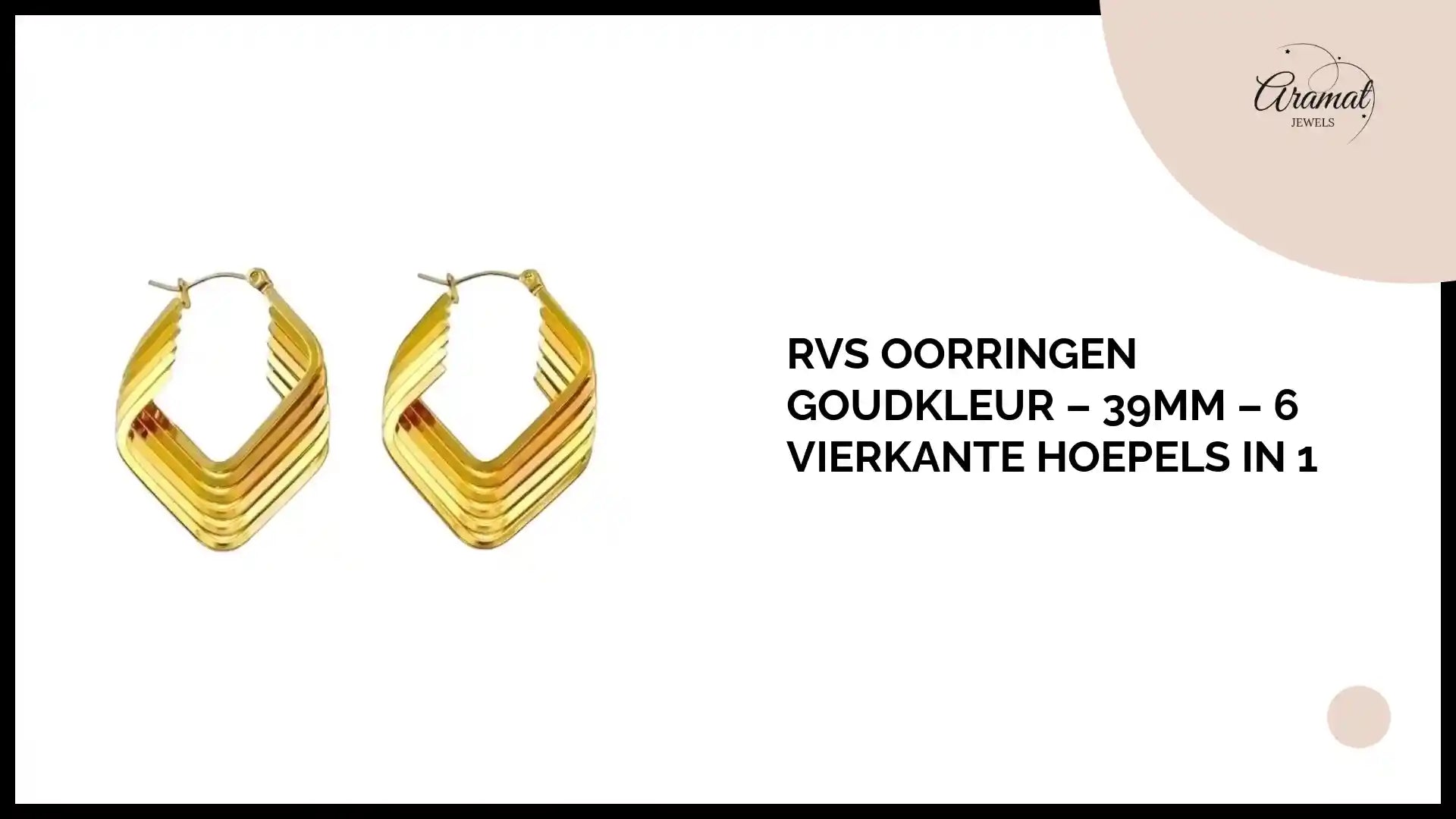 RVS Oorringen Goudkleur &ndash; 39mm &ndash; 6 Vierkante Hoepels in 1 by@Outfy