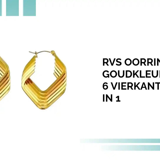 RVS Oorringen Goudkleur &ndash; 39mm &ndash; 6 Vierkante Hoepels in 1 by@Outfy