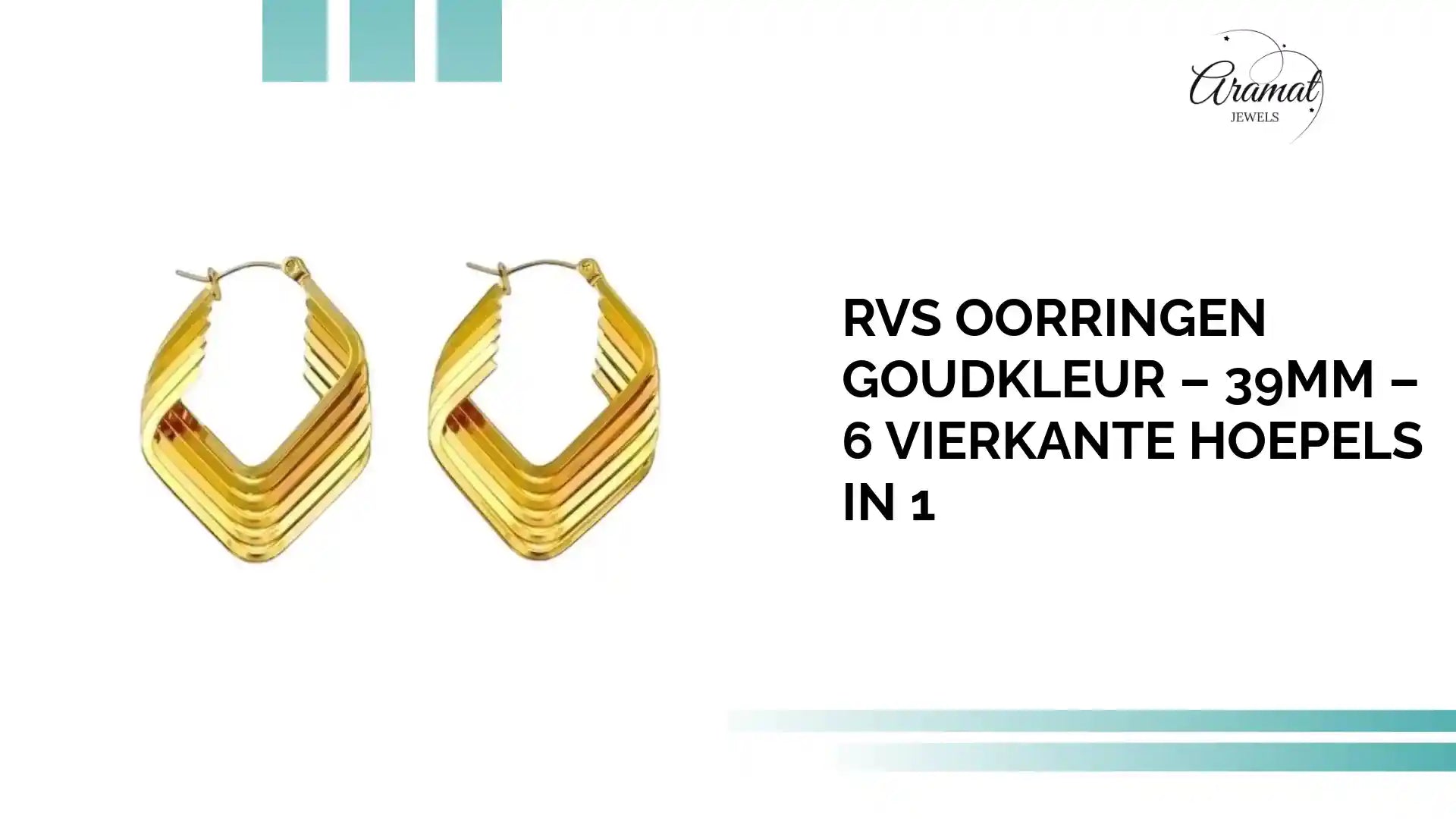 RVS Oorringen Goudkleur &ndash; 39mm &ndash; 6 Vierkante Hoepels in 1 by@Outfy