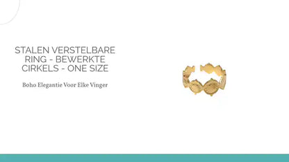 Stalen Verstelbare Ring - Bewerkte Cirkels - One Size by@Outfy