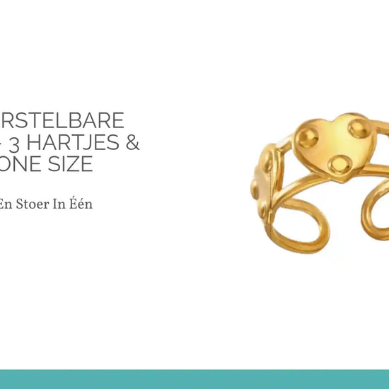 Stalen Verstelbare Open Ring - 3 Hartjes &amp; Dots - One Size by@Outfy