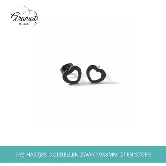 RVS Hartjes Oorbellen Zwart 9x8mm Open Stoer by@Outfy