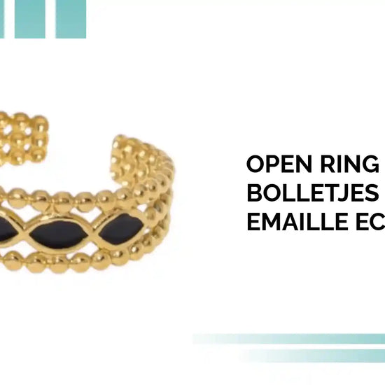 Open Ring RVS met Bolletjes Motief en Emaille Eclips (7 mm) by@Outfy