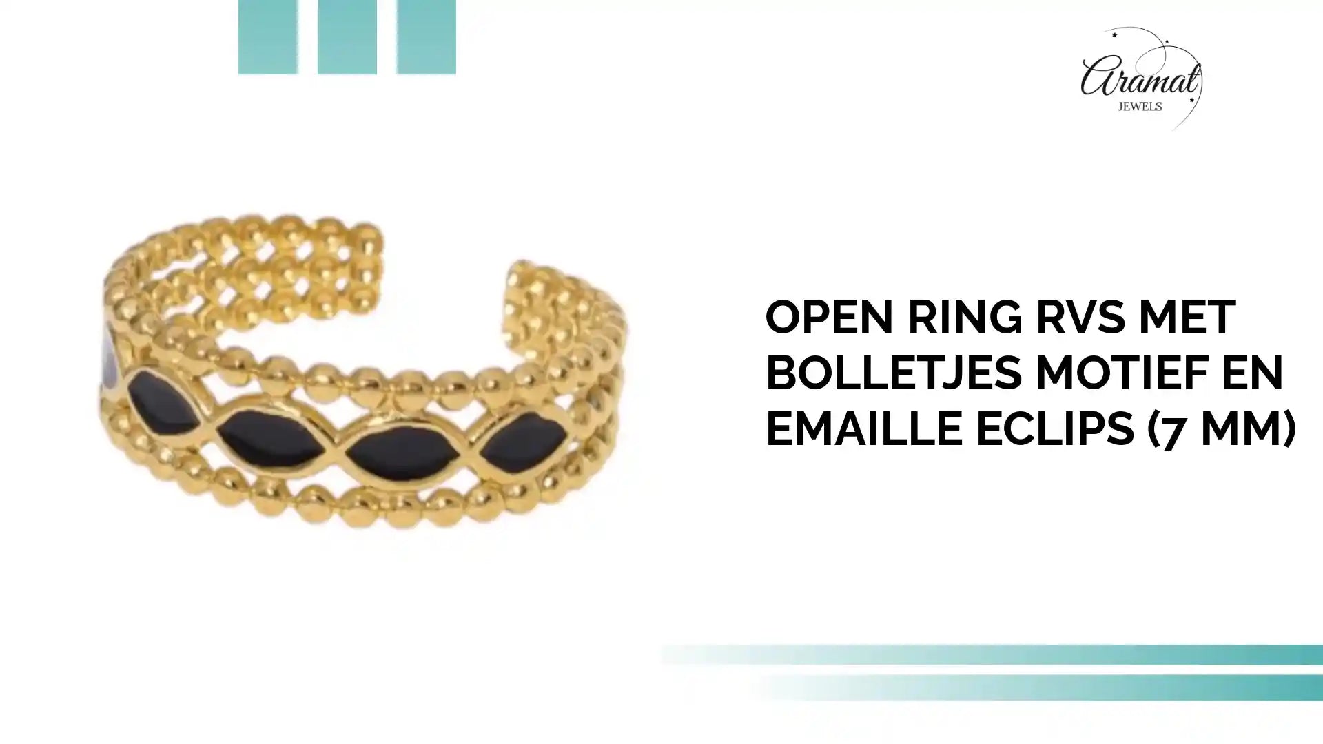 Open Ring RVS met Bolletjes Motief en Emaille Eclips (7 mm) by@Outfy
