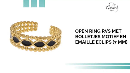 Open Ring RVS met Bolletjes Motief en Emaille Eclips (7 mm) by@Outfy