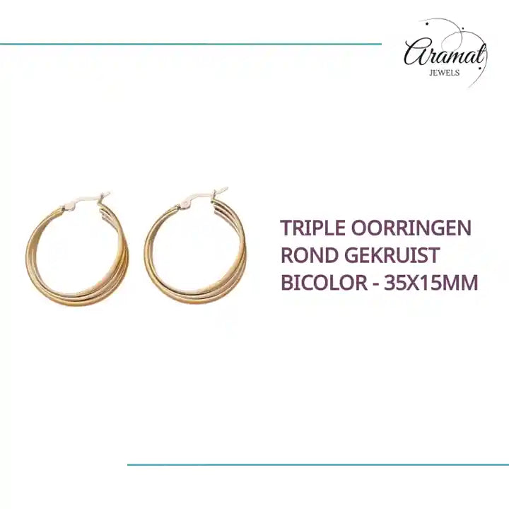 Triple Oorringen Rond Gekruist Bicolor - 35x15mm by@Outfy