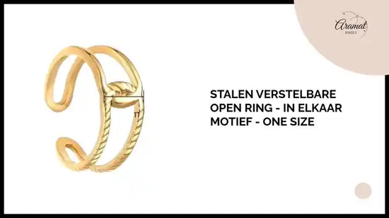 Stalen Verstelbare Open Ring - In Elkaar Motief - One Size by@Outfy
