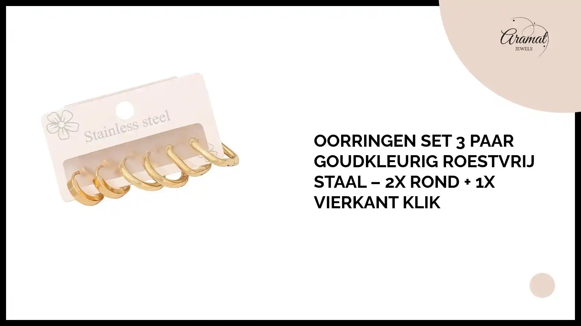 Oorringen Set 3 Paar Goudkleurig Roestvrij Staal &ndash; 2x Rond + 1x Vierkant Klik by@Outfy