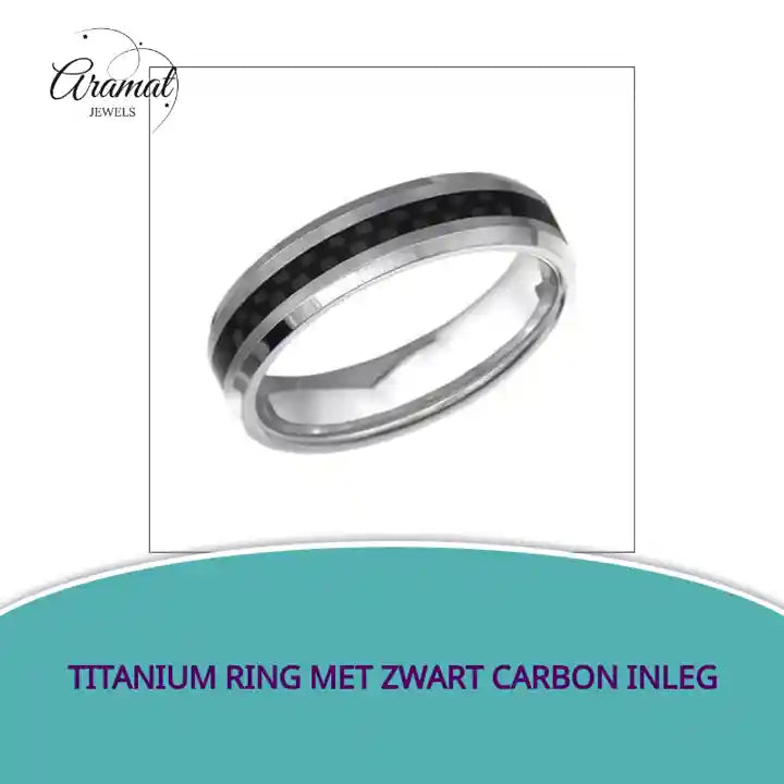 Titanium Ring met Zwart Carbon Inleg by@Outfy