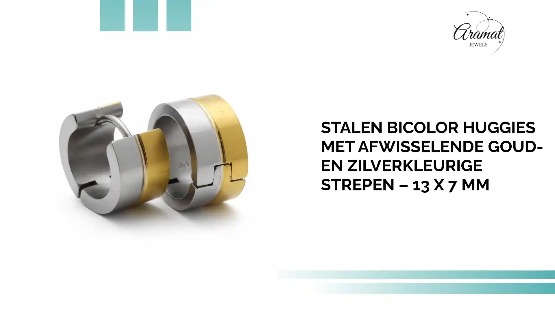 Stalen Bicolor Huggies met Afwisselende Goud- en Zilverkleurige Strepen &ndash; 13 x 7 mm by@Outfy