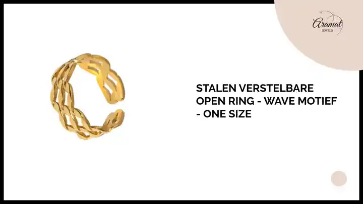 Stalen Verstelbare Open Ring - Wave Motief - One Size by@Outfy