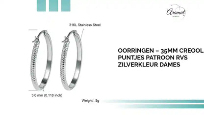 Oorringen &ndash; 35mm Creool Puntjes Patroon RVS Zilverkleur Dames by@Outfy