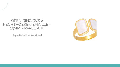 Open Ring RVS 2 Rechthoeken Emaille - 13mm - Parel Wit by@Outfy