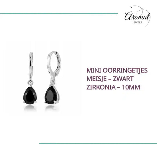 Mini Oorringetjes Meisje &ndash; Zwart Zirkonia &ndash; 10mm by@Outfy