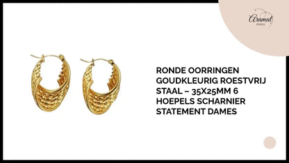 Ronde Oorringen Goudkleurig Roestvrij Staal &ndash; 35x25mm 6 Hoepels Scharnier Statement Dames by@Outfy
