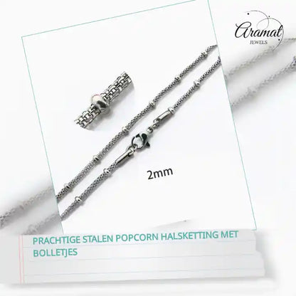Prachtige Stalen Popcorn Halsketting met Bolletjes by@Outfy