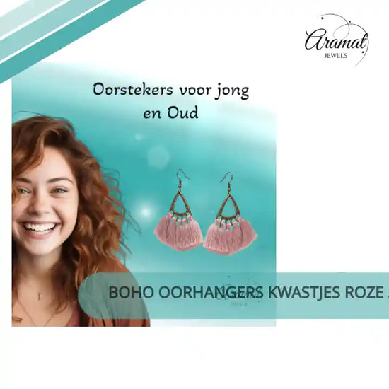 Boho Oorhangers Kwastjes Roze 55x30mm by@Outfy