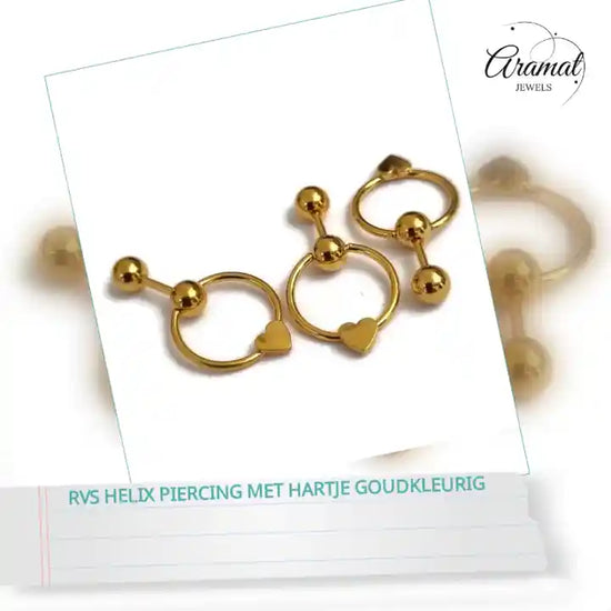 RVS Helix piercing met Hartje Goudkleurig by@Outfy