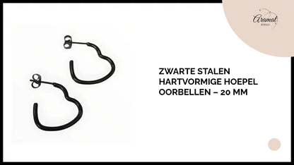 Zwarte Stalen Hartvormige Hoepel Oorbellen &ndash; 20 mm by@Outfy