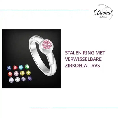 Stalen Ring met Verwisselbare Zirkonia &ndash; RVS by@Outfy