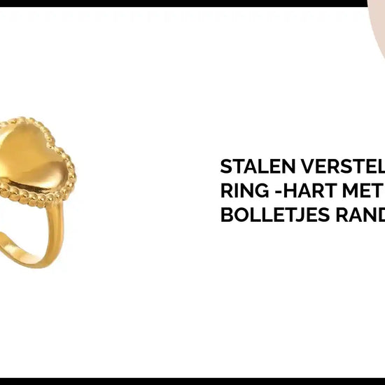 Stalen verstelbare ring -hart met bolletjes rand by@Outfy