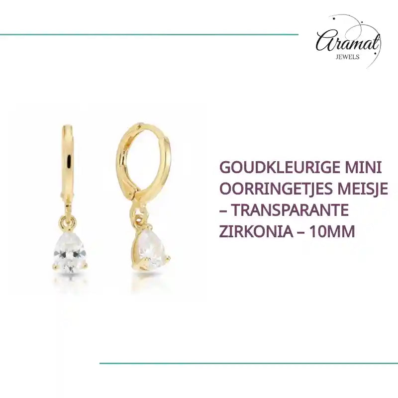 Goudkleurige Mini Oorringetjes Meisje &ndash; Transparante Zirkonia &ndash; 10mm by@Outfy