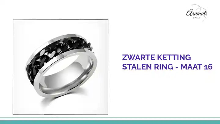 Zwarte Ketting Stalen Ring - Maat 16 by@Outfy