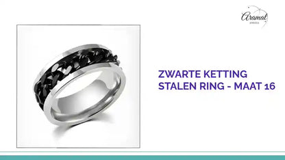 Zwarte Ketting Stalen Ring - Maat 16 by@Outfy