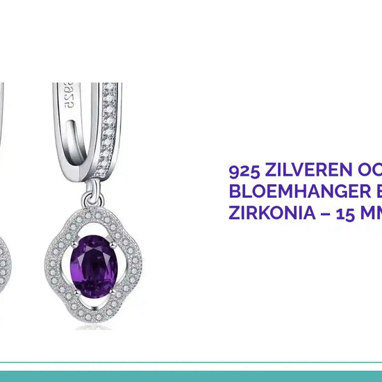 925 Zilveren Oorringen met Bloemhanger en Paarse Zirkonia &ndash; 15 mm Bedel by@Outfy