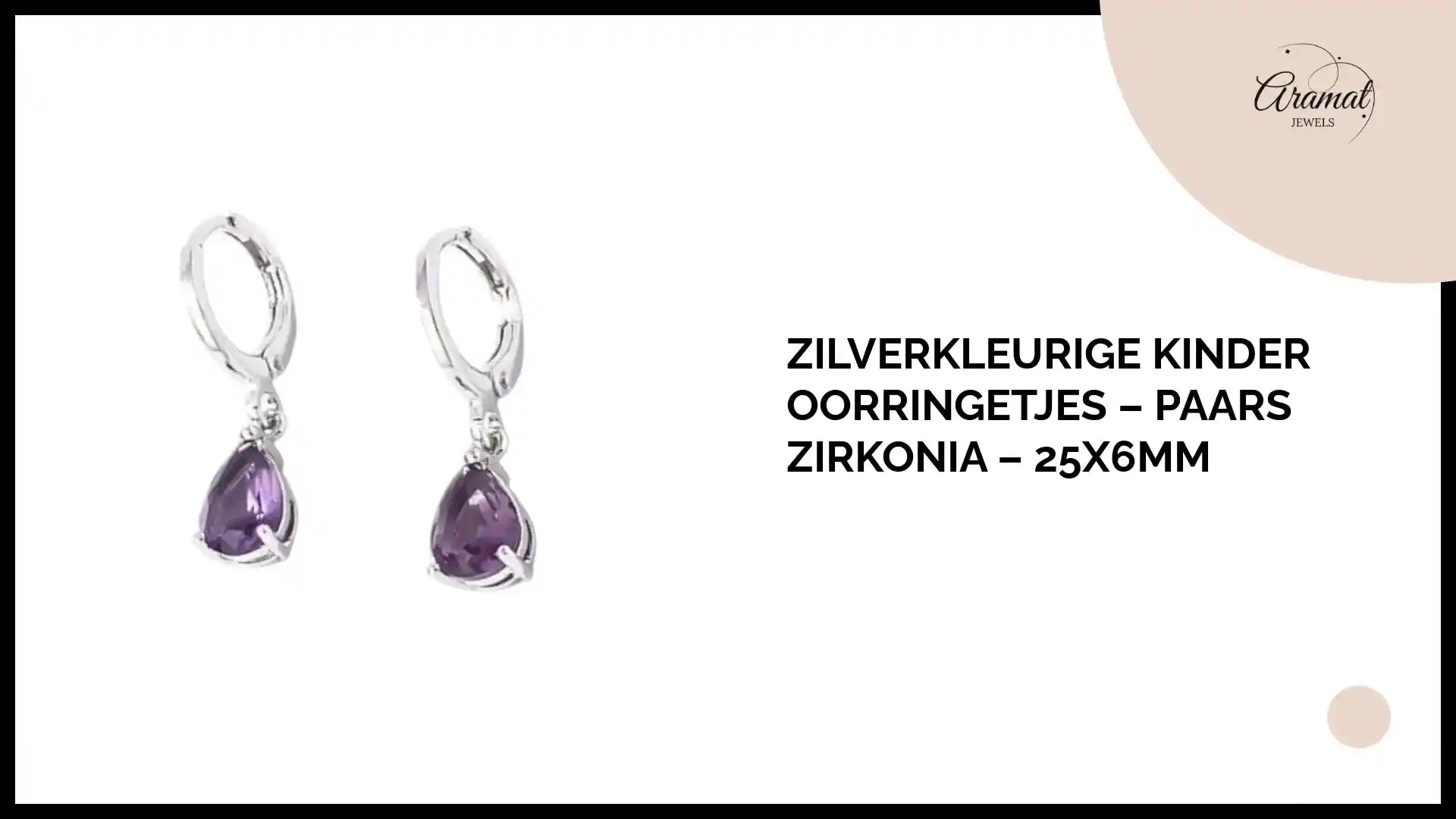 Zilverkleurige Kinder Oorringetjes &ndash; Paars Zirkonia &ndash; 25x6mm by@Outfy