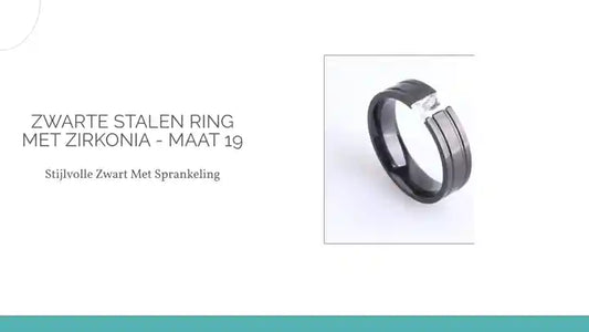 Zwarte Stalen Ring met Zirkonia - Maat 19 by@Outfy